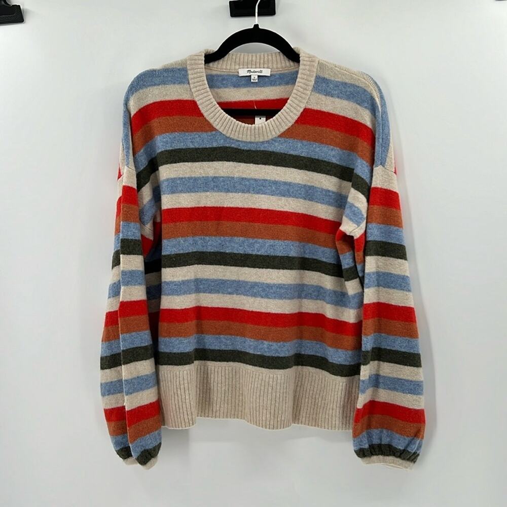 Madewell Striped Crewneck Sweater in Red, Blue, Cream, Olive